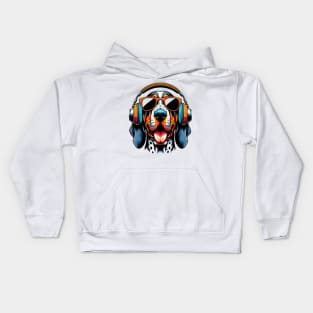 Grinning Bluetick Coonhound as Smiling DJ with Headphones Kids Hoodie